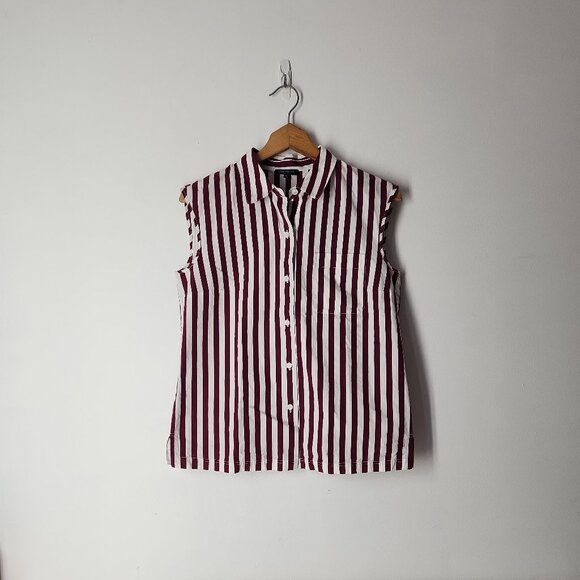 Lafayette 148 New York Tops - Lafayette 148 New York Yani Striped Top Sleeveless Button Up burgundy white sz 4